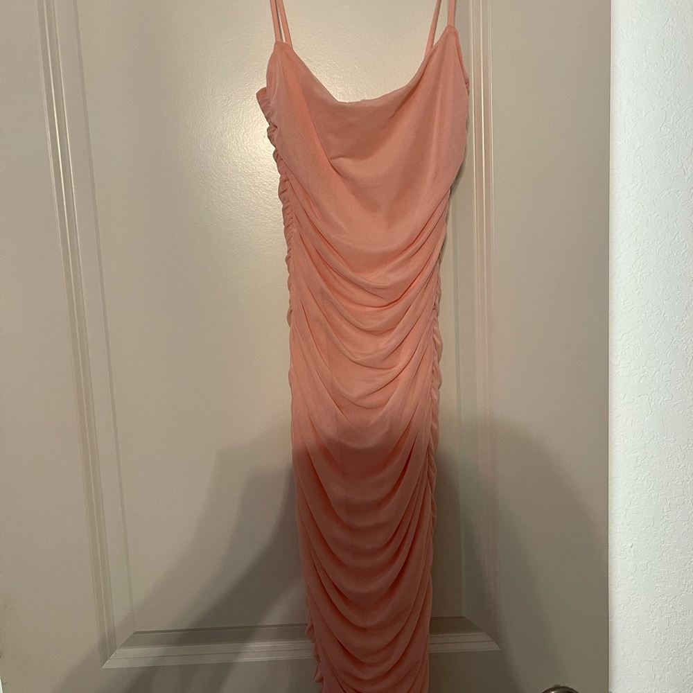 Oh Polly Peach Backless Draped Dress